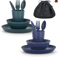 Camping Geschirr-Set FüR 2 Mit Teller, SchüSsel, Becher &Amp; Besteck, Leicht &