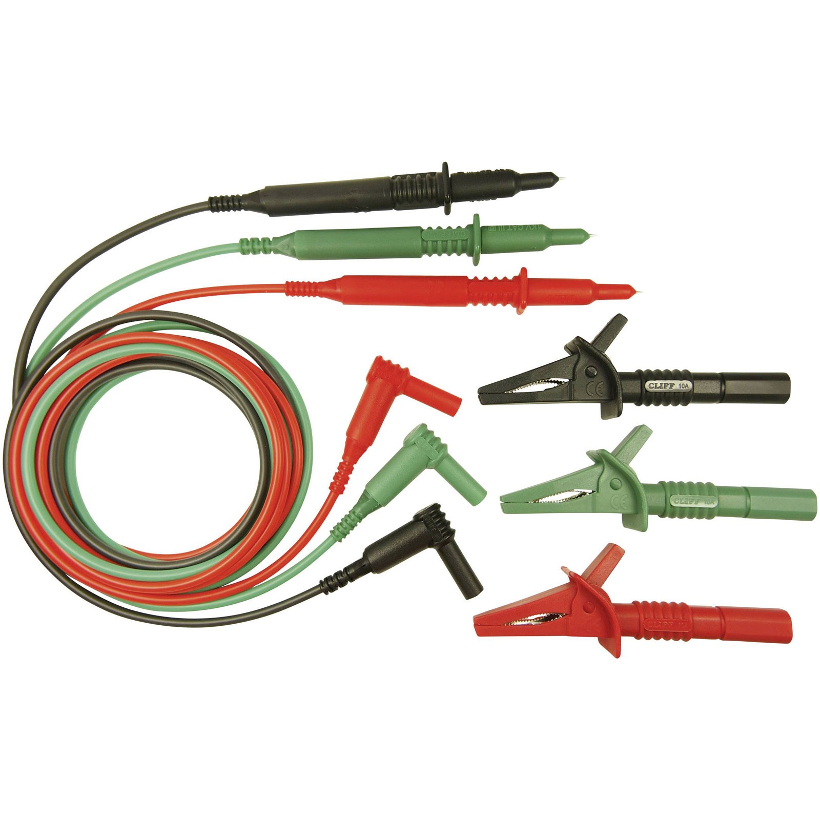 Cliff Safety Test Lead Set 4mm Plug 1.50m Green/Red/Black