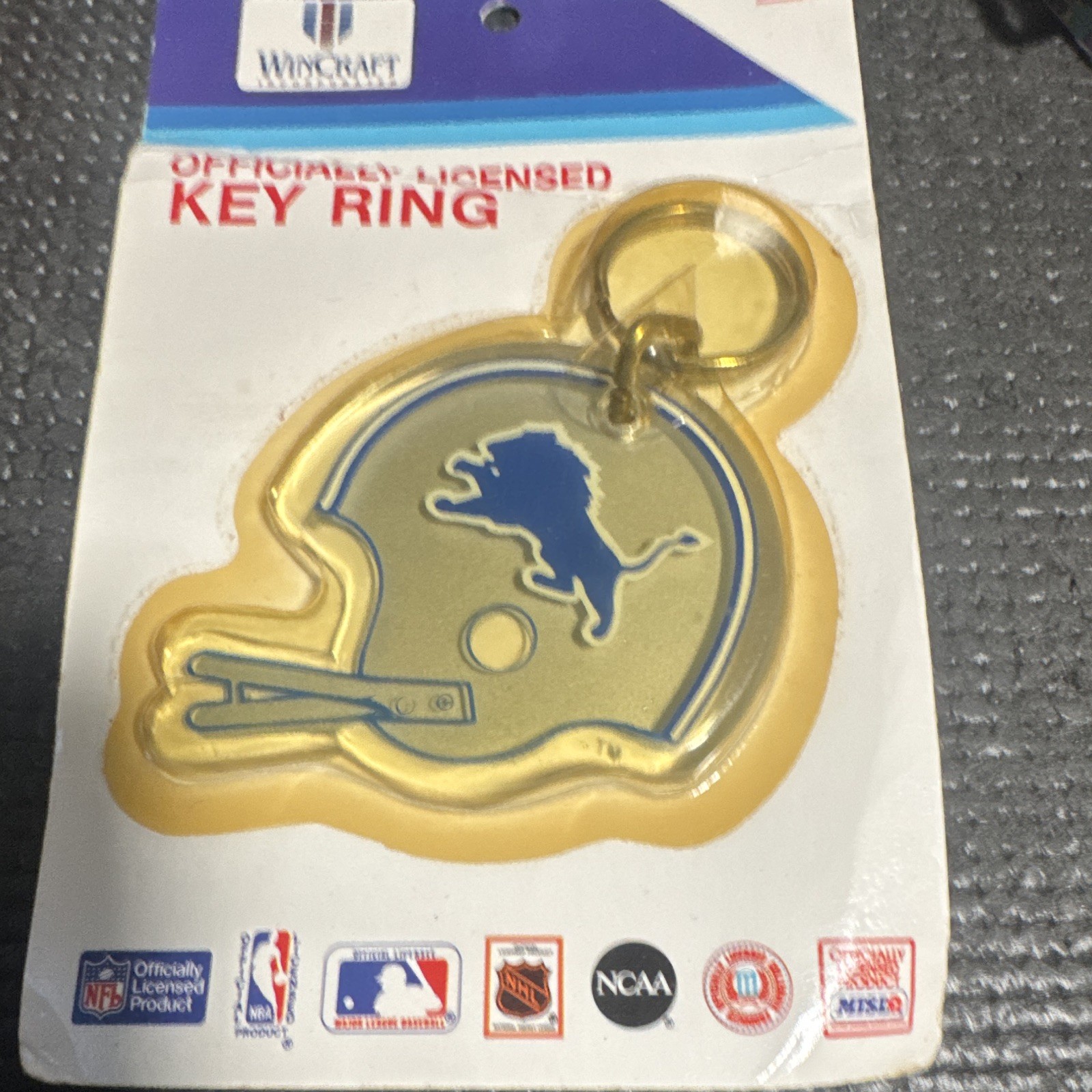 Wincraft NFL Detroit Lions Helmet Plastic Keychain Key Ring Gold Blue