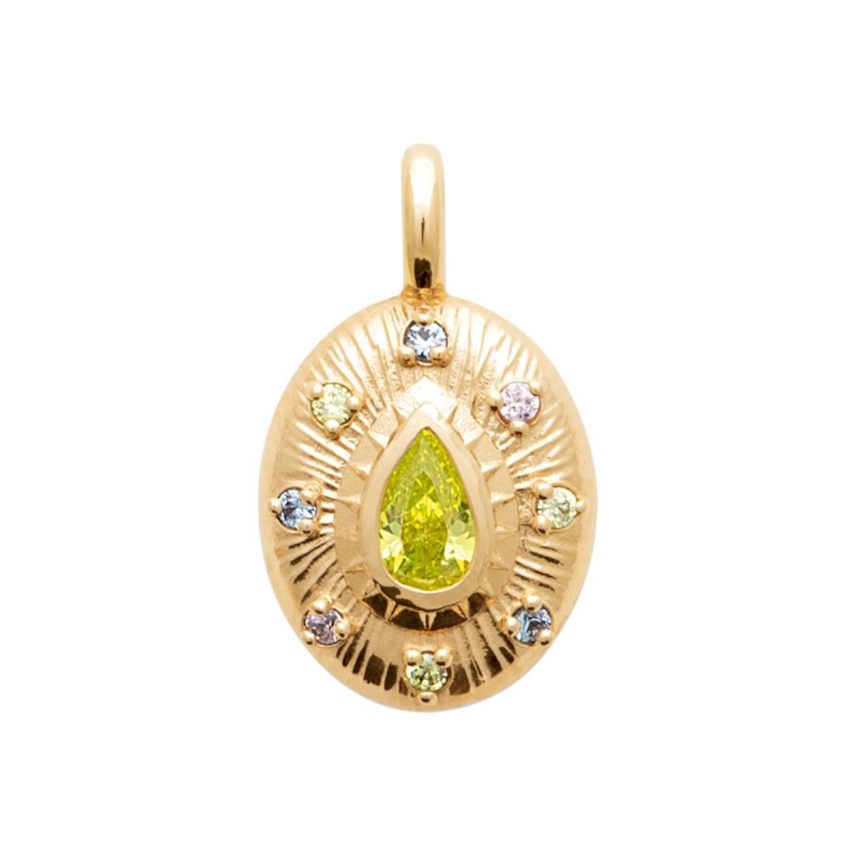 Pendentif ovale zirconium vert et plaqué or 750 millièmes pour femme