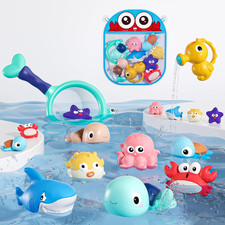 Bath Toy Set for Toddlers 6-12-18 Months, 11 Pack Floating Animals Net