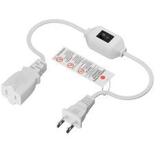 On Off Switch Extension Cord 2-Feet , 2-Prong/2 Outlet Polarized 2FT, White