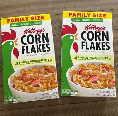 2 Boxes of Kellogg s Corn Flakes Cereal 18oz Each Box