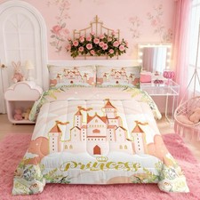 Princess Orange Comforter Set Twin,Fairy Tale Theme Fantasy Princess Quilt Se...