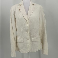 L.L.Bean 100 Linen White Blazer Jacket Lightweight Women's Small