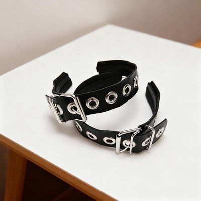 Gothic Punk Metal Buckle Headband Set Black Faux Leather Belt Design Hair Amazon.com : PMFACE Punk Headband Leather Buckle Headband PU  main image 2