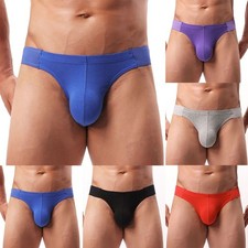 Breathable Bikini Briefs Men Low Waist Solid Color Underwear with Bulge Pouch
