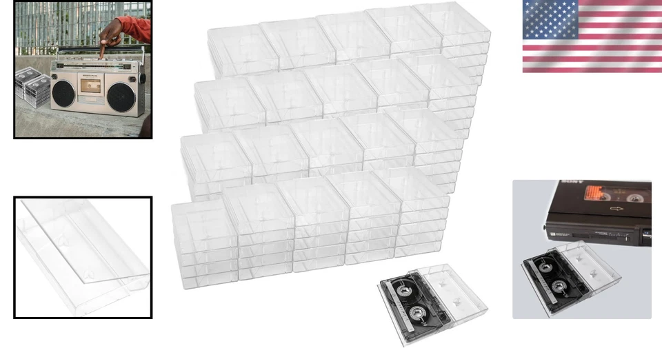 Clear Plastic Storage Cases for Cassette Tapes - 100 Pack - Image 2 of 4