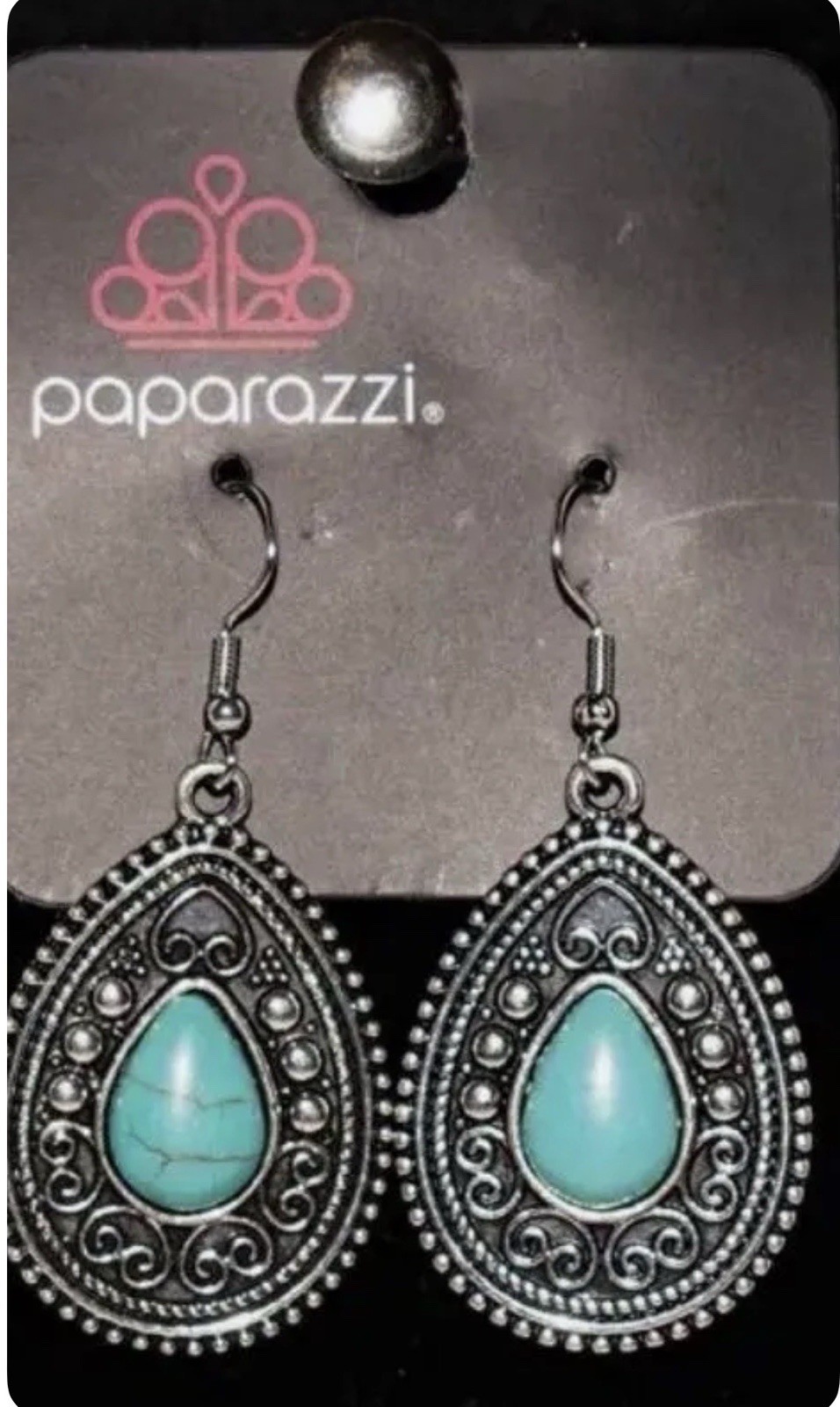 Paparazzi Silver Tone Turquoise Teardrop Dangle Drop Hook Earrings