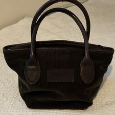 Barbour Brown Corduroy & Leather Tote Bag, Zip, Check Lining, Inner Pockets