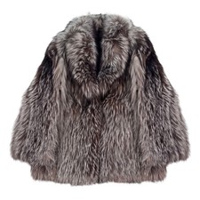 SAGA FOX GOLD LABEL SILVER FOX REAL FUR COAT VOLUMINOUS JACKET SIZE L FROM JAPAN