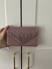 Damen Satin Clutch rosa mit Perlen & silberne...