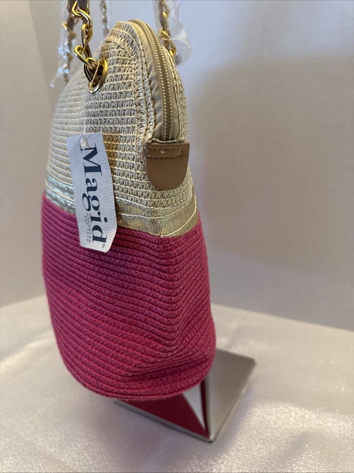 Magid Straw Shoulder Bag Pink Natural & Gold Purse NWT - Image 4 of 4