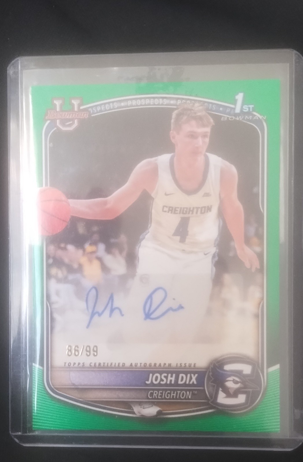 2025-26 Bowman - Chromet Autographs Josh Dix #CPA-JD Green Refractor /99  RC