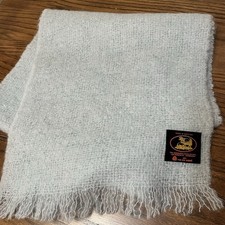 Vtg Mohair Wool Scarf Scotland Edinburgh Woollen Mill Seafoam Green Fringed 60