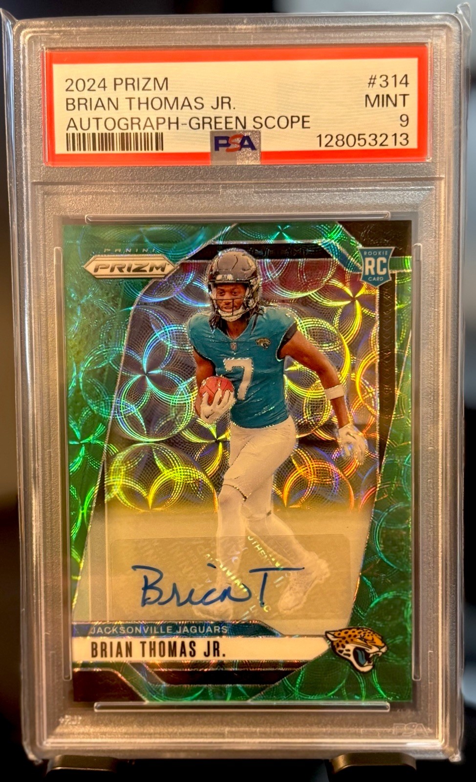 🔥Brian Thomas Jr-2024 Prizm Green Scope Rookie Auto /75⭐️PSA 9 ⭐️JAGUARS 📈