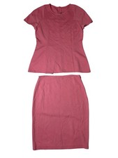 St. John Pink Knit Peplum Top Pencil Skirt 2 Piece Set Size 8