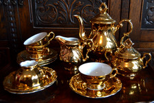 Mokka- / Kaffeeservice Golddekor Innen Weiß 13-teilig Porzellan Bavaria Vintage