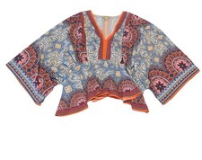 Flying Tomato Large Floral Print V-Neck Sheer Blouse Kimono Sleeve Top Boho