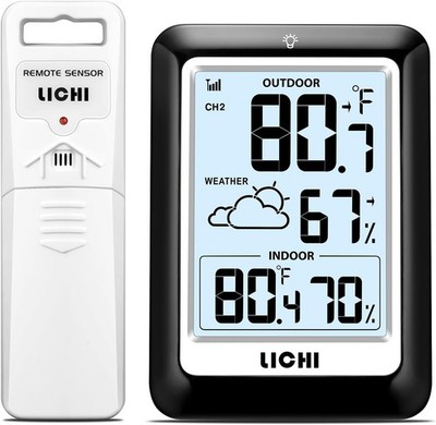 Indoor Outdoor Thermometer Wireless Weather Station, Internal Black and White 
