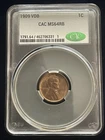 1909 VDB Lincoln Wheat Cent 1C CACG MS64 RB Red Brown Key Early Date