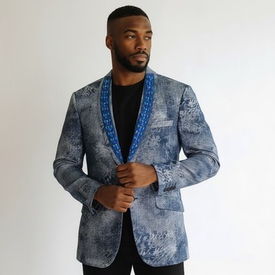 Giovanni Testi Men's Blue Metallic Beaded Blazer Sport Coat Gala Party NYE