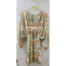 Flying Tomato Boho Floral Paisley Patchwork Mini Dress Orange Green Small
