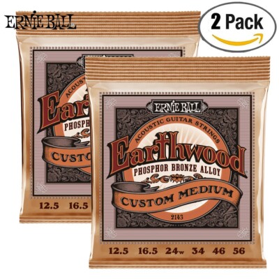 2-PACK Ernie Ball 2143 Earthwood Custom Medium Acoustic Guitar Strings 12.5-56