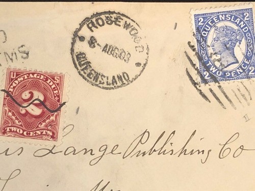 AUSTRALIA QUEENSLAND COVER #114 TO USA, WITH DUE #J39 - Picture 2 of 3