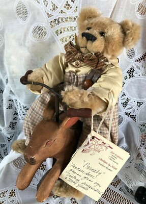 CREATIONS BY MARTI - ARTIST DESIGNER 14'' BEAR - BARNABY (ON RABBIT TRICYCLE)