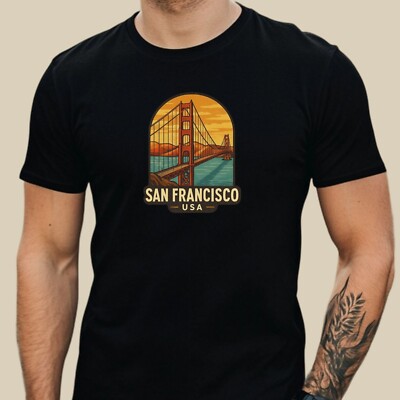 Herren T Shirt Golden Gate Bridge Retro USA San Francisco Reise Motiv XS bis 5XL