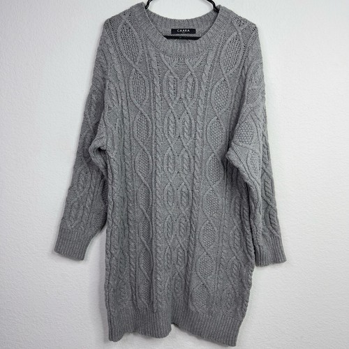 CAARA Dress Womens L Gray Long Sleeve Cable Knit Minimalist Neutral Cozy Preppy