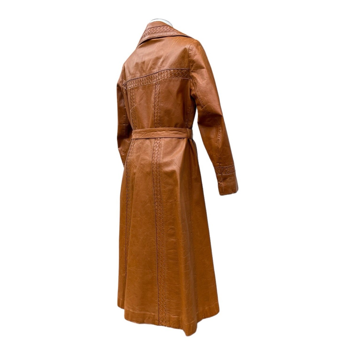 Vintage 70s MONTGOMERY WARD Womens 11 12 Long Leather Trench Coat