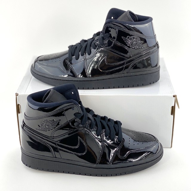 Nike Air Jordan 1 Mid Womens Size 7 Shoes Patent Leather Triple Black BQ6472 002 | eBay