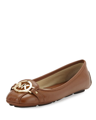Michael KORS FULTON MOC GOLD MK LOGO TUMBLED LUGGAGE MOCCASINS WIDE I LOVE SHOES