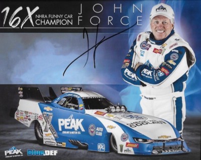 SIGNED 2018 JOHN FORCE ''PEAK BLUE DEF 16X CHAMP'' NHRA FUNNY CAR HANDOUT/POSTCARD