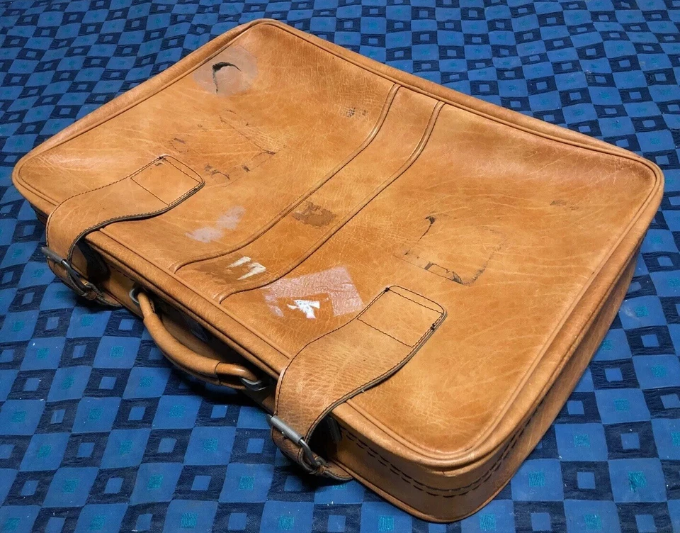 ancienne valise rétro vintage Cuir Beige H 14 L 71 l 47 cm #68 - Photo 2/4