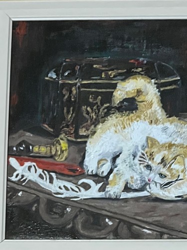 cat on the table oil painting oil on canvas - Picture 5 of 9