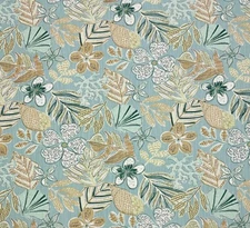 ROBERT ALLEN MIXED MOTIFS DEW BLUE SEASHELL FLORAL MULTIUSE FABRIC BY YARD 54"W