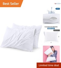 2-Pack Zippered Waterproof Pillow Encasements - Queen Size, Dust Mite Resistant