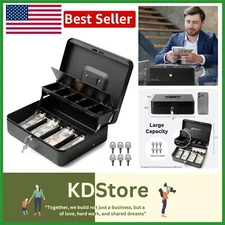 Portable Metal Cash Box with Key Lock - Secure Organizer for Small Business