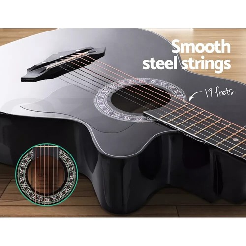 Alpha 38” Inch Full-Size Acoustic Guitar Wooden Folk Classical Cutaway Steel - Picture 7 of 12