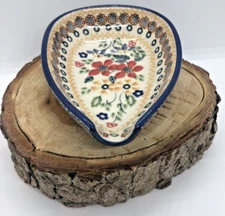 Polish Pottery Spoon Rest Condiment Dish DPLC Christmas Posies Pointsettia