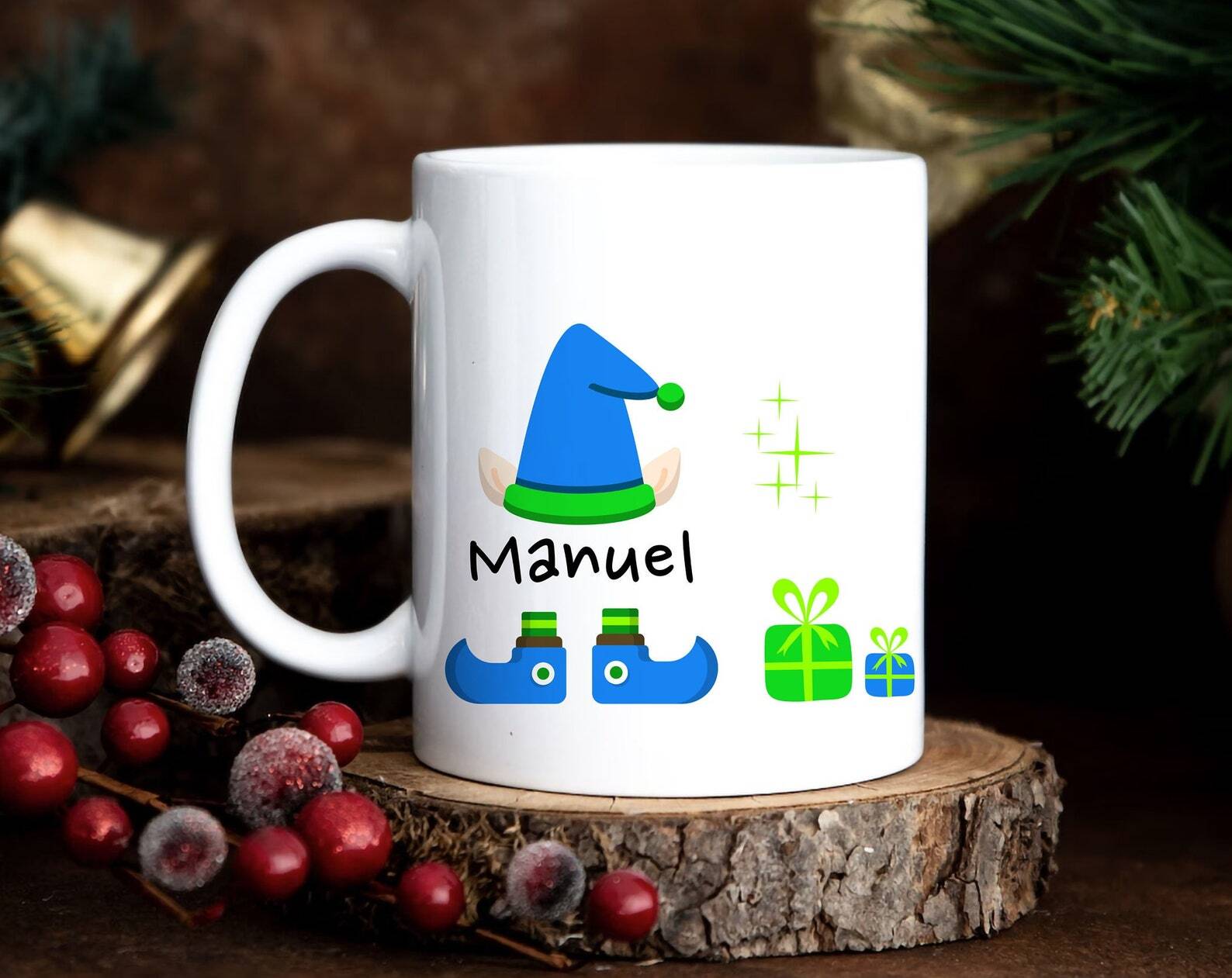 Custom Christmas Elf Mug with Kid's Name - Cute Coffee & Tea Cup