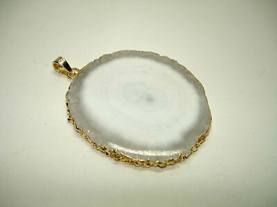 AB One-of-a-Kind Snow White Drusy Solar Quartz 14kt Yellow Gold P Pendant 3''