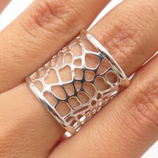 925 Sterling Silver Vintage Cutout Wide Band Ring Size 7