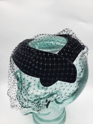 Betmar Black Velvet Pillbox Hat Vintage 1950 main image 2