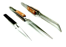 Fiber Grip Tweezers Cross Locking & Straight Soldering Tweezer Jewelers Set of 3