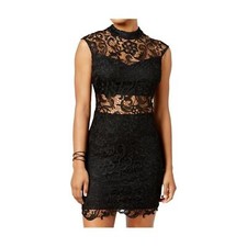 B Darlin LBD Sleeveless Midi Dress Womens SZ 3/4 Black w Sparkle Sheer Cocktail