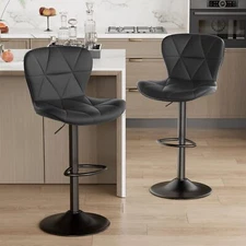 Bar Stools Set of 2, Modern Faux Leather Counter Height Chairs  Black